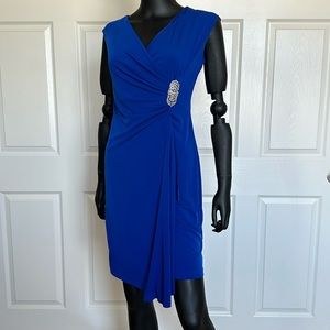 NWOT En Focus blue Jersey Stretch dress size 4 jewel drape vneck